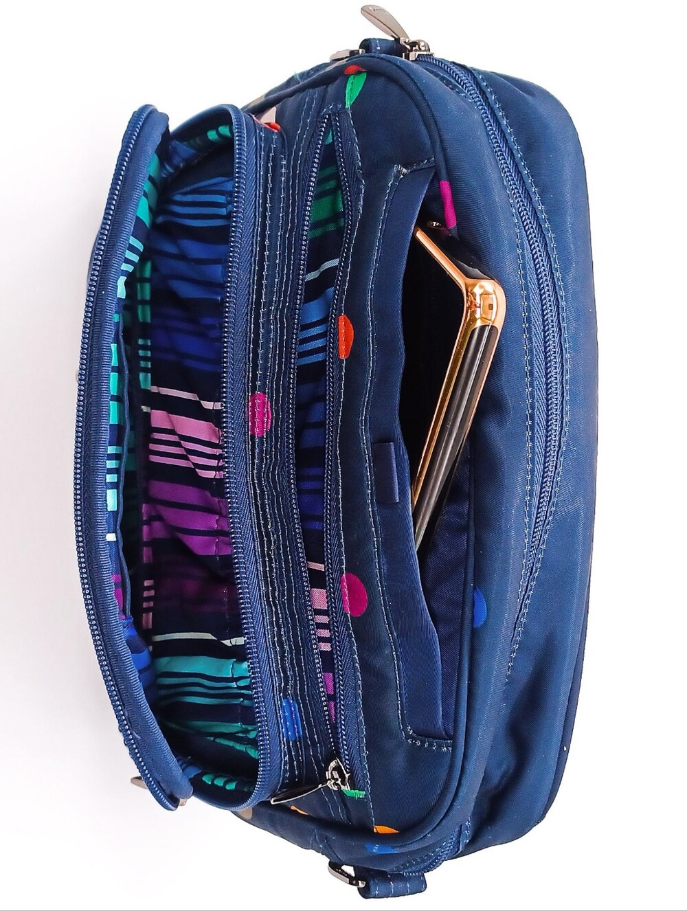 New RFID AntiTheft LUG Carousel XL II Polka Dot Crossbody Shoulder Bag In Indigo - Picture 6 of 6